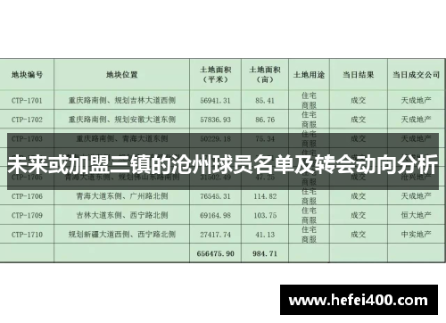 未来或加盟三镇的沧州球员名单及转会动向分析